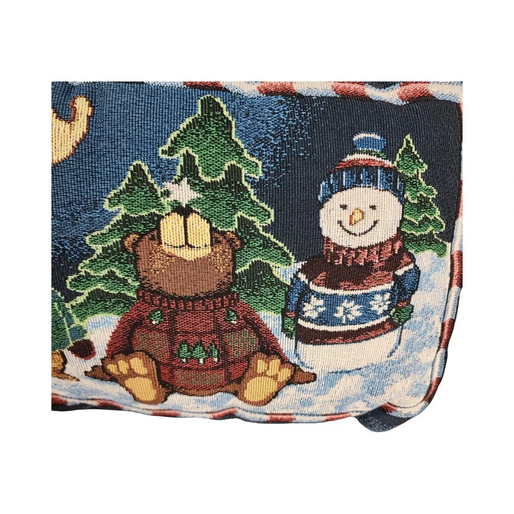 Vintage Christmas Winter Tapestry Pillow Moose‎ Snowman Woven Decorative Cushion